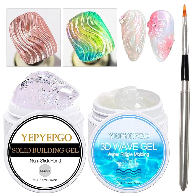 3D Sculpting Gel for Nail Art, 2Pcs Non-Sticky Hand Solid Sculpture Builder Gel and Hard 3D Molding Gels with Pro Brush U V Soak Off Salon Quality DIY at Home, Clear, 30g
