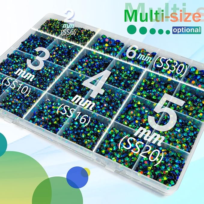 Peacok Green AB Resin Rhinestones w B7000 Glue for Bedazzling Crafting 2mm 3mm 4mm 5mm 6mm Flatback Jelly Stones Diamonds Gems Bedazzler Kit for Nails Face Eyes Makeup Tumblers Bottles Crafts