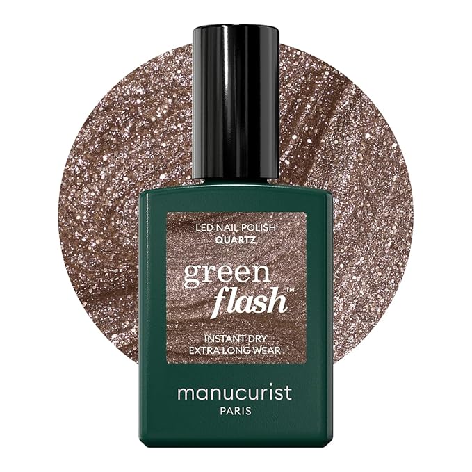Manucurist Green Flash Gel Polish - Quartz (Sparkling Brown) - UV & LED Gel Nail Polish - 12-Free, Bio-Sourced (84%) - Professional Manicure - 15 ml