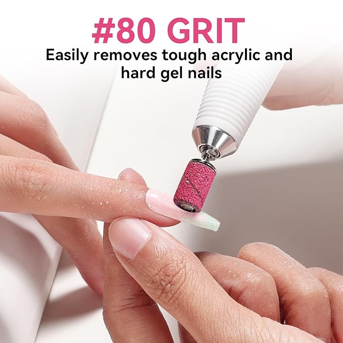 Makartt Sanding Bands for Nail Drill - 100 Pcs Nail File Sanding Bands for Drill Bits #80 Medium Grits for Acrylic Nails Gel Removing and Shaping, Upgrade Thicker Durable Sanding Drill Bit, Pink