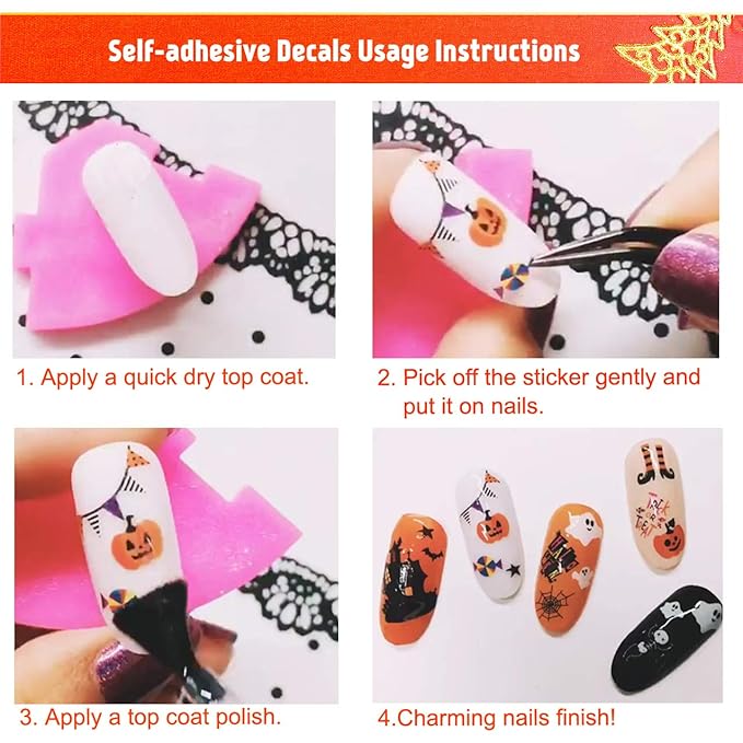 TailaiMei Nail Decals Stickers, 1600+ Pcs Self-Adhesive Tips DIY Nail Art Design Stencil (12 Large Sheets)