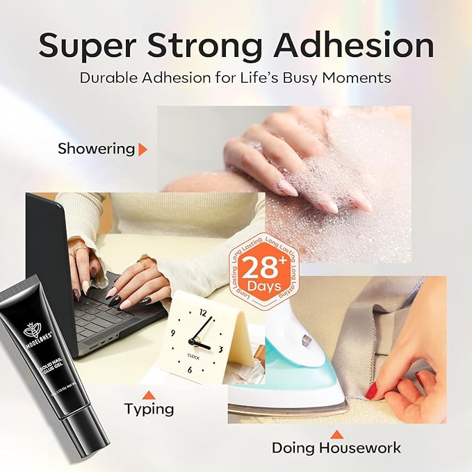 modelones Solid Nail Glue Gel, 30g Glue Gel on Nails for Clear Tips Super Strong Adhesive for Acrylic Extensions Press On Fake Tips U V Curing Needed Professional Adhesive