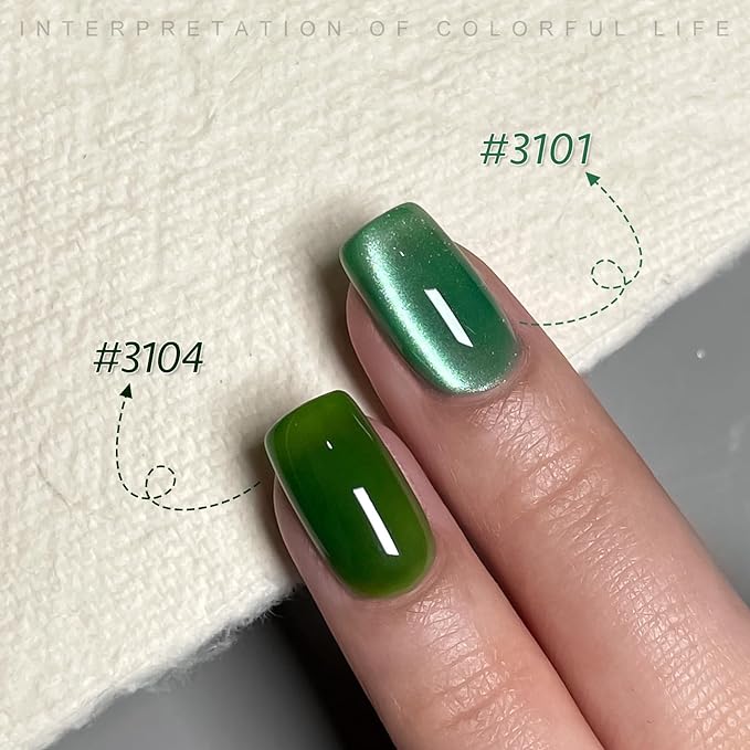 GAOY Green Cat Eye Gel Nail Polish with Magnet, 6 Colors Jelly Glitter Emerald Shades for DIY Manicure and Nail Salons Requires UV Curing