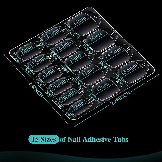 Teenitor 1500pcs Press on Nail Adhesive Tabs, 15 Sizes, Clear/Yellow, Nail Art Stickers