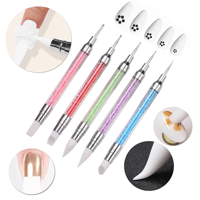 Nail Stand for Press Ons, 15Pcs Nail Art Brushes, 5Pcs Dual-Ended Nail Dotting & Sculpture Pens, Nail Stand DIY, Nail Holder for Painting Nails with 96Pcs Reusable Putty, Nail Art Tools