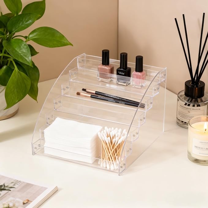 Clear Nail Polish Display Holder, Nail Varnish Organiser 7 Layers Nail Polish Acrylic Clear Makeup Display Stand Rack Organizer Holder (7 layers)