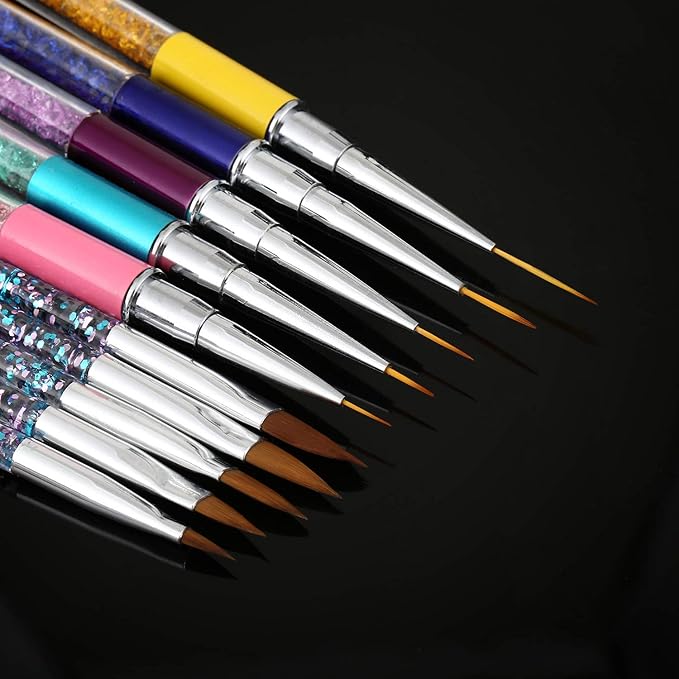 Mudder 10 Pieces Nail Art Brushes Set Fine Nail Liner Brushes for Gel Carving Painting Cleaning Drawing Design Acrylic French Tip Tool 3D, Colorful