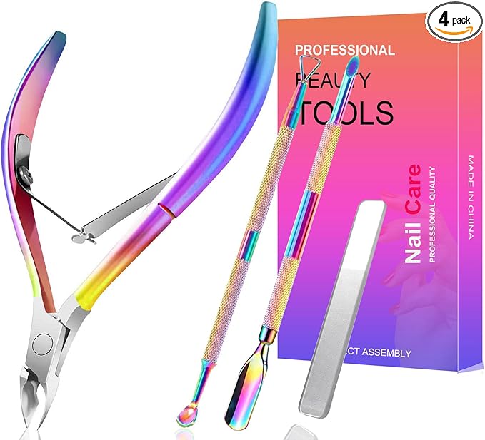 Cuticle Trimmer with Cuticle Pusher and Cutter,Cuticle Remover Nippers Professional Stainless Steel Cutter Clippers,Pedicure Manicure Tools for Fingernails Toenails