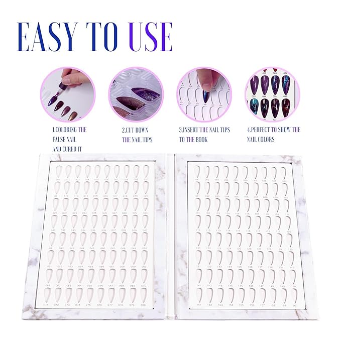 Acycoin2A 160 Nail Color Display Book Chart with 240 Nail Tips UV Gel Polish Color Card Board (A)