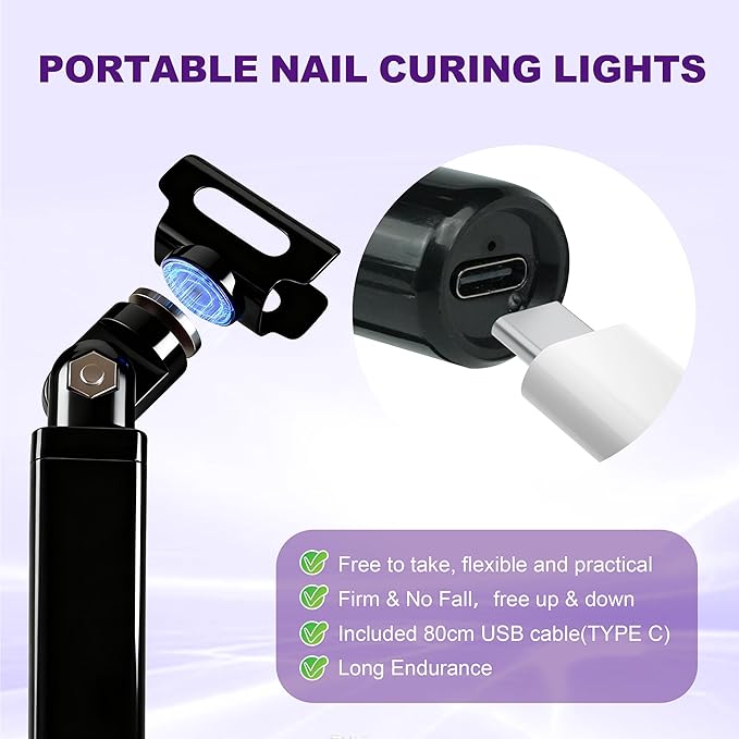 Mini UV Light for Nails，Handheld LED Flash Cure Lamp for Gel X Polish, Portable Uv Pen Light for Single Finger,Nail Curing Lamp with Stand for Starter Salon DIY or Home Manicure (Black, Mini)