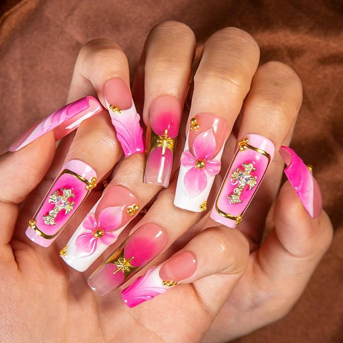 LOVFUL Short Press on Nails Bubblegum Reef | Handmade Acrylic Press ons | Reusable Fake Nails | Square Classic Regular 1.3 in | H547-M