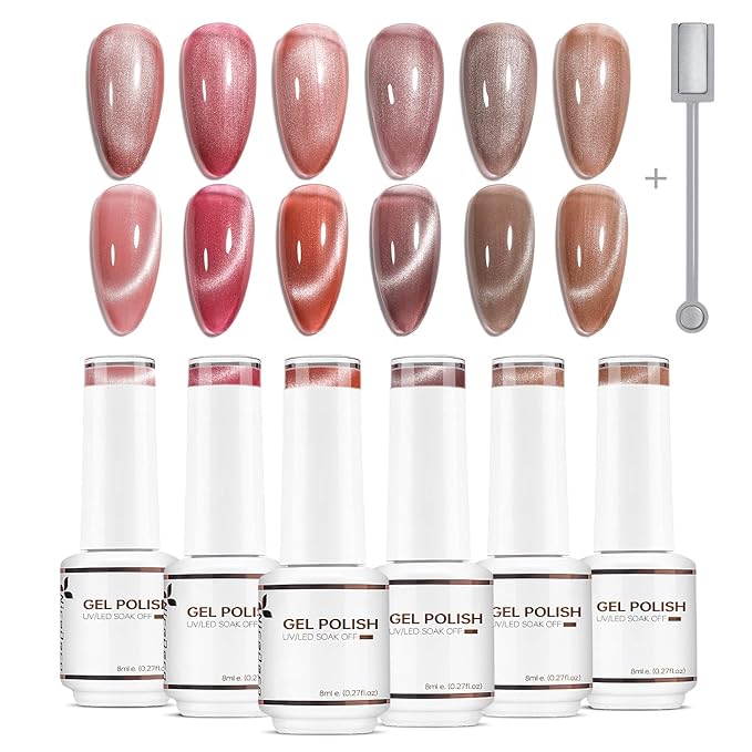Nicedeco Hema Free Cruelty Free Vegan Gel Nail Polish 6 Colors Cat Eye Gel Polish Soak Off LED U V Gel for Nail Art Manicure Salon DIY