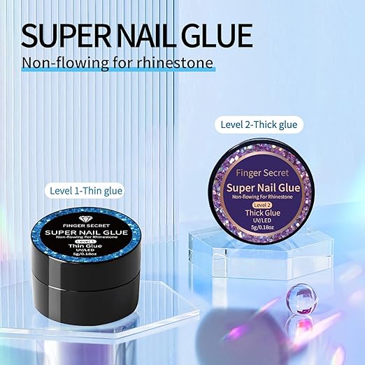Nail Rhinestone Glue Set - Durable Nail Gem Adhesive, for Securing Nail Gems, Rhinestones & 3D Nail Charms, Long-Lasting Rhinestone Glue for Nails