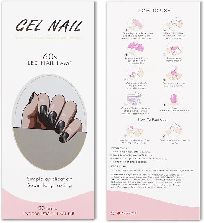 JMEOWIO Gel Nail Stickers Black Cat Eye Semi Cured Gel Nail Strips Wraps UV/LED Supplies Nails Art Design Decoration Accessories