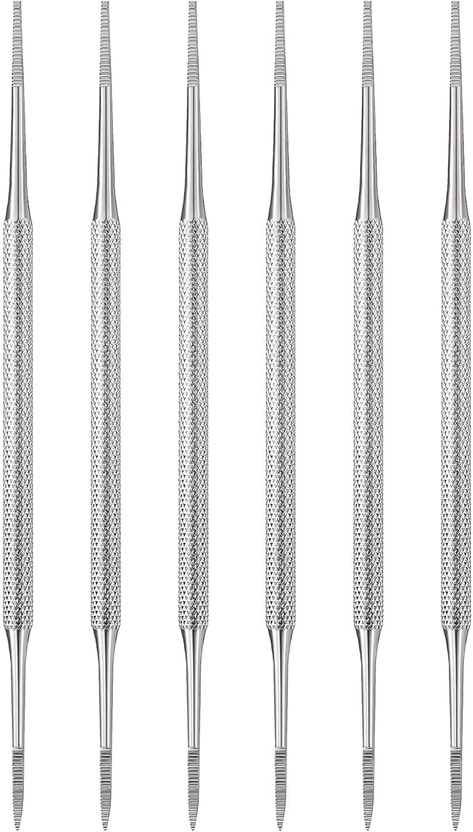 Mudder 6 Pack Ingrown Toenail Files Double Sided Toenail Lifters One Side Flat and One Side Curved Stainless Steel Manicure Treatment Removal Pedicure Tools for Feet Under Nail Cleaner
