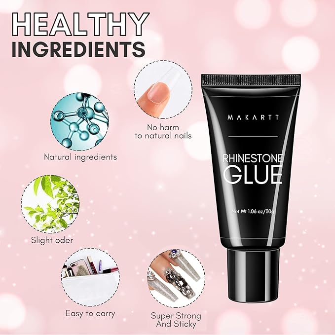 Makartt Poly Nail Gel with Nail Rhinestone Glue for Nails Bundle, 50ML Nude Color Gel Builder for Nails Spring Summer Nail Extension Gel, Super Strong Gel Nail Glue for Rhinestones for Nails