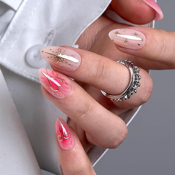 CurvLife Soft Gel Alomond Press On Nails, Long-Lasting Reusable Fake Nails Kit with Glue & Tabs, 30pcs Salon-Quality Stick On Nails for Women At-Home Manicure (Sweet Halo)