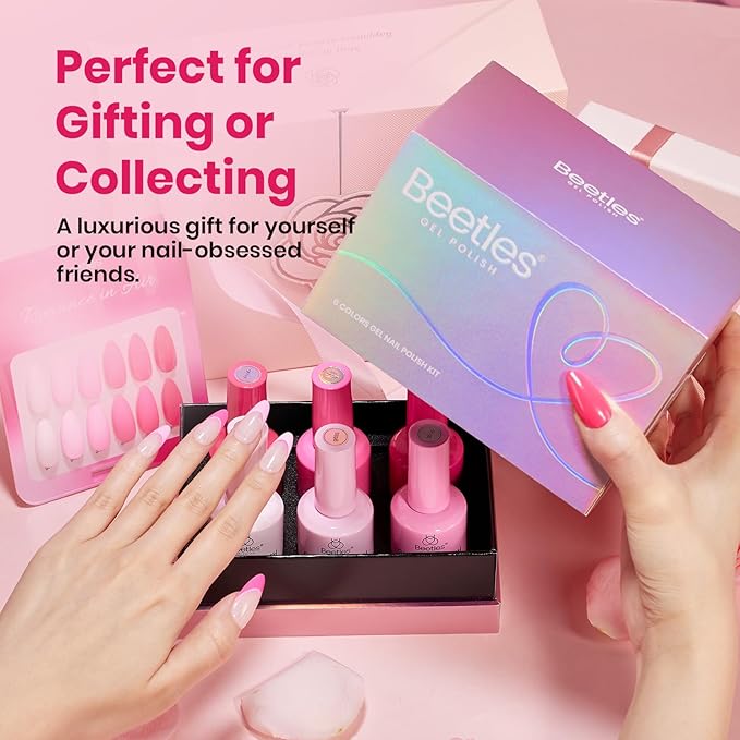beetles Valentines Pink Gel Polish Set - Romance in Air Collection, 15Ml Bright Neon Light Hot Pink Spring Colors Soak Off Gel Polish Kit Nail Art Manicure Salon DIY at Home