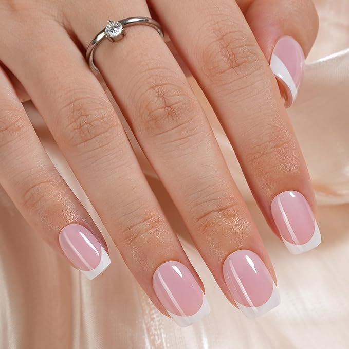 Vansiho French Gel Nail Tips, 150Pcs Short Round Soft Gel Nail Tips Pink, French Tips Press on Nails, Fake Nails for Nail Art DIY 15 Sizes