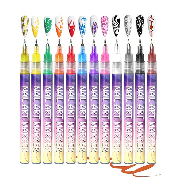 Hinourisha12pcs 3D Nail Art Pens Set, Nail Art Markers, Acrylic Nail Paint Pens Kit, Nail Polish Pen Quick-drying Waterproof for Paint Point Line Art Manicure Tools for Girls Gift