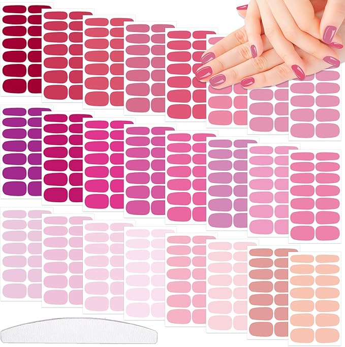 24 Sheets Solid Color Nail Polish Strips, Self-Adhesive Purple Nail Polish Stickers, Pink Nail Wraps, Nail Art Accessories
