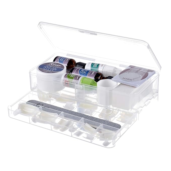 KISS Complete Salon Acrylic Fake Nails Manicure Kit, Acrylic Liquid, Acrylic Primer, Acrylic Powder Clear, Maximum Speed Nail Glue, Masking Formula, & 60 Long Length Bubble Free Acrylic Nails