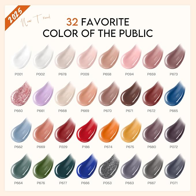 Morovan Poly Nail Gel Kit: 32 Colors Classics Tones Complete Extension Gel Nail Kit with UV Lamp Slip Solution Builder Manicure Tools for Starter DIY Salon Use 2025 Fall