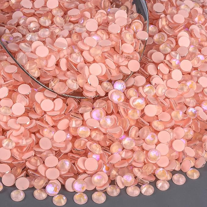 Blinginbox Flatback Rhinestones Round Gems, 1440pcs Luminous Series Glass Stones Neon Gems Non Hotfix Crystal Rhinestones for Nail Charms Crafts Clothes Tumblers,Peach AB Luminous,SS20.