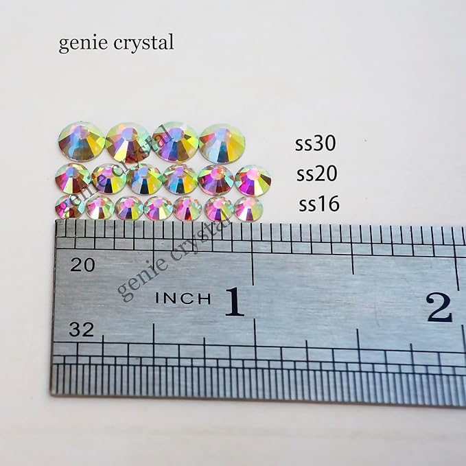 Genie Crystal 4,5,6.4 mm Mixed Size Flatback AB Rhinestones 80 Grams, ss16,ss20,ss30 Aurora Borealis Glass Rhinestone for Tumbler, Shoes, Makeup, Nail Art, Dance Costumes, Dress, DIY Bling Crafts