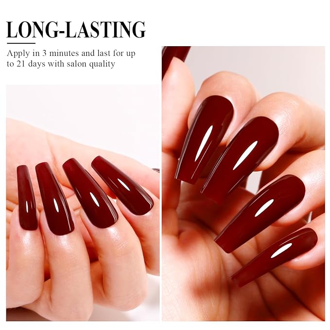 Imtiti Dark Maroon Red Gel Polish, 0.5 Fl Oz - DIY Nail Art Starter Kit for Women & Girls - Soak Off LED & UV Nail Gel Polish