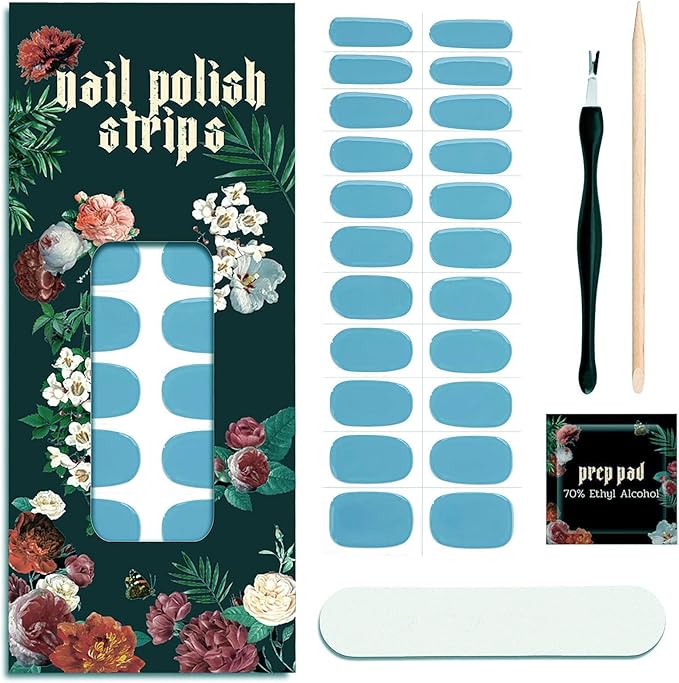 Nail Polish Strips (No UV Lamp Needed) - 22 Pcs Salon Quality Gel Nail Stickers - Long Lasting Wraps (Blue Hour IceBurg)