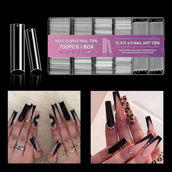 700pcs Square Nail Tips No C Curve Clear Straight Nail Extension Acrylic Nails Tip For Nail Salons With Box