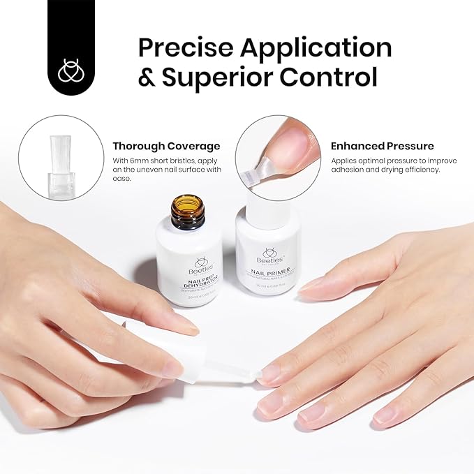 Beetles 4 Pcs 15ml Base Gel and Top Coat Kit with 20ml Nail Dehydrator and Primer, Professional Nail Prep Acid-Free & Hema-Free Dehydrate Bond Primer Set for Acrylic Manicure Gift for Women