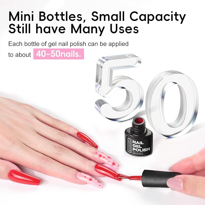 COSCELIA 40PCS Gel Nail Polish Set, 36 Winter Colors Gel Polish Set with Glossy Matte Sliver Top Base Coat Nude Red Brown Blue All Seasons Colors Nails Valentines Day Gifts for Women Teens Girls