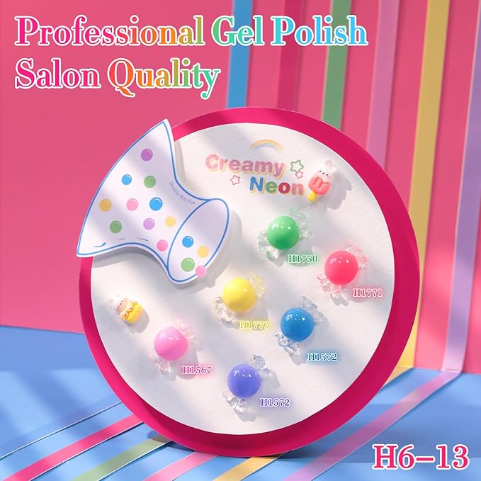 Double Rhythm 6 Pcs Hema Free Gel Polish Set 0.50 OZ Same Color Same Bottle Soak Off Neutral Natural Gel Polish Kit Nail Manicure Salon DIY at Home (Neon Yellow Green Pink Rose Blue Purple-H6-13)