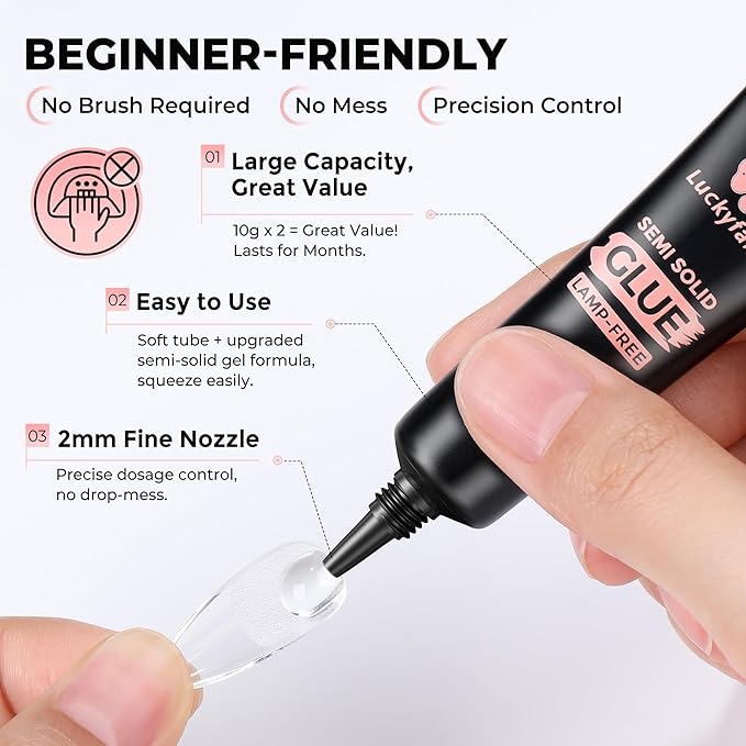 Super Strong Nail Glue 10gX2Pcs for Press On Nails - Quick Drying, Semi Solid, Long Lasting, No U V Light Needed