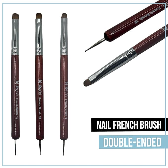 2-Piece Sable Brush Set: Professional Acrylic French Manicure Clean-up Brush and Bend Nail Dotting Pen | Essential Tools for Precision Nail Art and Clean Cuticles (#8)