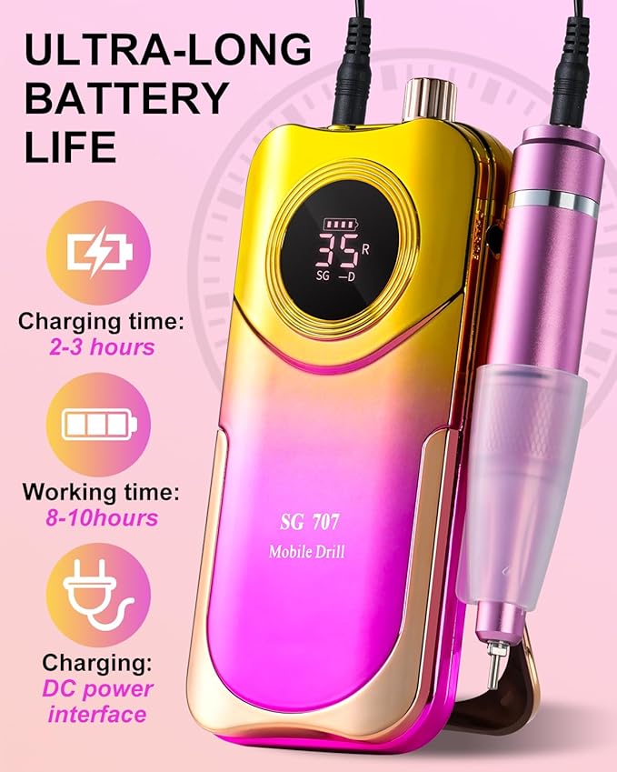 Professional Electric Nail Drill Kit 35000RPM with 14PCS Bits Purple Gold Portable Rechargeable Cordless File Machine for Acrylic Gel Powder Nails and Manicure Pedicure Toenail Tool Salon Set