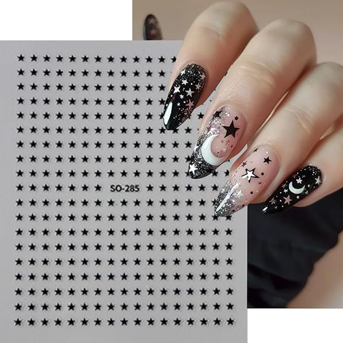 6 Sheets Mini Star Nail Art Stickers for Acrylic Nails 3D Self-Adhesive Sparkling Colorful Stars Nail Art Decals with Small Five-Pointed Star Design Nail Sticker for Women DIY Manicure Decor Supplies