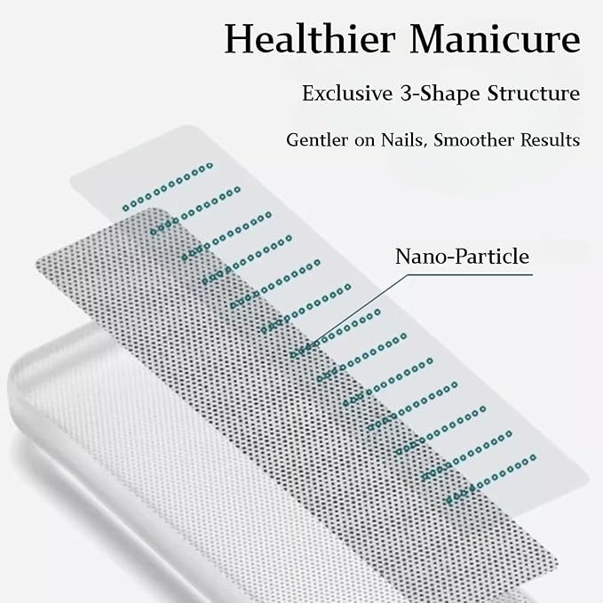 Nano Glass Nail File And Buffer 3 Pack Set for Natural Nails - Glass Nail Files with Round, Pointed, Square Heads for Shaping & Polishing, Manicure Tools for Healthy Nails, Gift Idea for Women