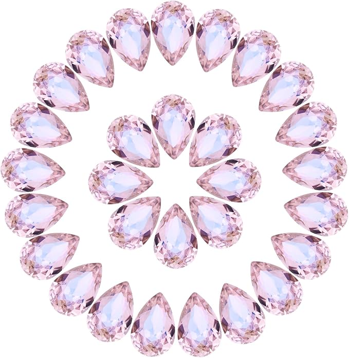 MECCANIXITY 48 Pcs 3D Teardrop Rhinestones Diamond Nail Charm Crystal Pointback K9 Glass Rhinestones Crystal Gems for Jewelry Making, Craft, 8x12mm, Rose Pink