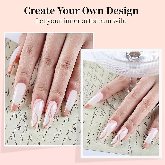 JODSONE Nude Swirl Nail Art Liner Gel Polish,10ml Classic Color 3D Nail Art Pens Effect Nail Print Design with Thin Brush for French Tips Manicure Painting DIY at Home - LB04