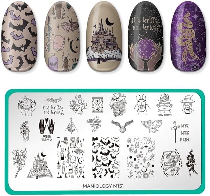 Maniology Sorcery & Spells Nail Stamping Plate Set | Halloween-Themed Designs Bundle for Mystical DIY Manicures – Reusable, Rectangular Stainless Steel Nail Art Templates