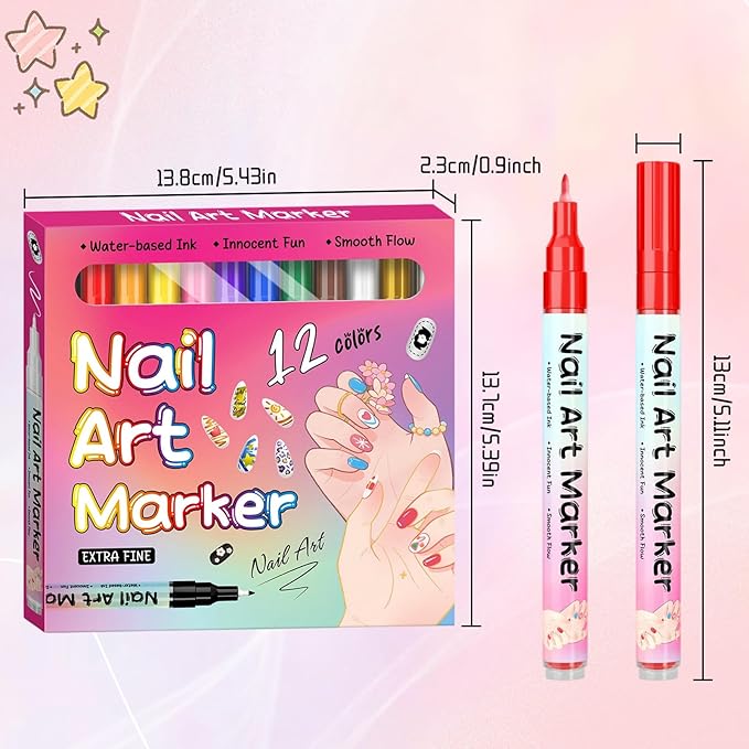 12 Colors Nail Art Pens,Nail Art Markers Polish Pen for 3D Nail Art,Drawing Painting Liner Brush for DIY Nail Art Beauty Adorn Manicure Tools,Long Lasting (1 set)