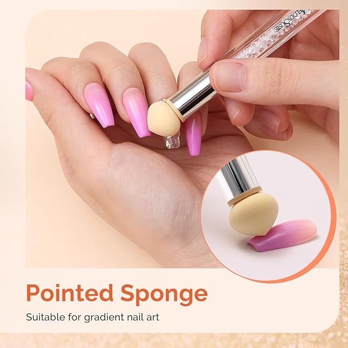 MelodySusie Nail Sponge Pen for Ombre Gradient, Double Ended Sponge, 16pcs Replaceable Sponge for Nail Art Tools for Home and Salon Use