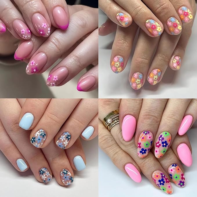90 Sheets Flower Nail Art Stickers Decals 3D Self-Adhesive Daisy Cherry Blossoms Flower Nail Sticker Black White Colorful Floral Nails Supplies for Women Girls Manicure Decoration with Nail Tweezer