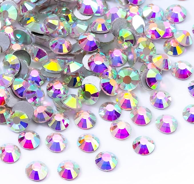 Crystal AB Flatback Rhinestones, Glass Rhinestones for Nail Art and Craft, Glue Fix, Loose Crystal Gemstones(Crystal AB, SS16, 1440pcs, 3.8-4.0mm)