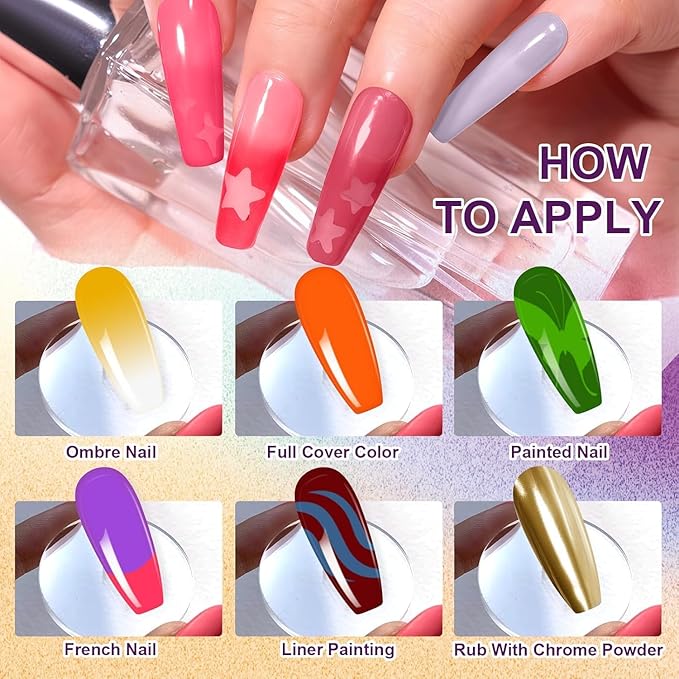 Gradient Painting Gel Set, 24 Nude Almond Black White Bright Colors Ombre Gel Nail Polish for Pigment Pat Nail Gel Kit, Silky Texture, French Manicure DIY Nail Art, No-wipe Soak of UV