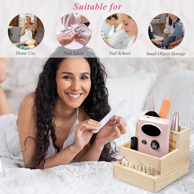 Nail Drill Bits Holder, Wooden 10 Holes Nail Drill Machine Holder Display Storage Box, Durable Nail Art Polishing Grinding Drill Bit Organizer for Home Use or Nail Salon