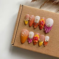 Press On Nails Medium Almond Nails, Handmade 3D Design Fake Nails with Thick Acrylic Multi-Layer Gel Nails, Reusable Durable DIY Artificial Nails for Women (10 Pieces)